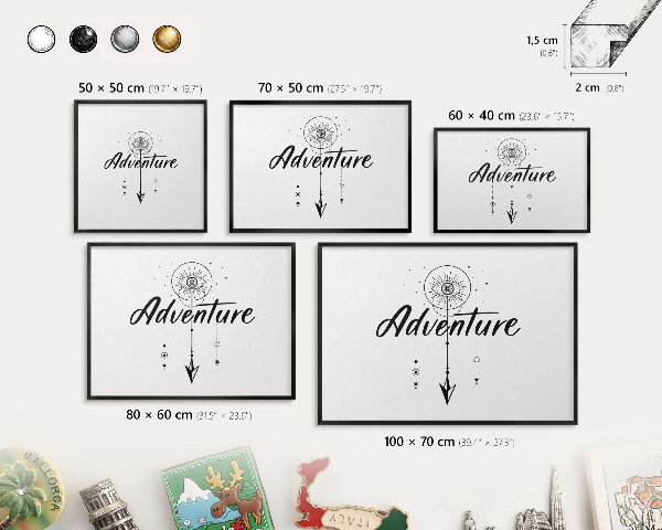 Panneau pour aimants souvenirs cadre noir Thème aventure