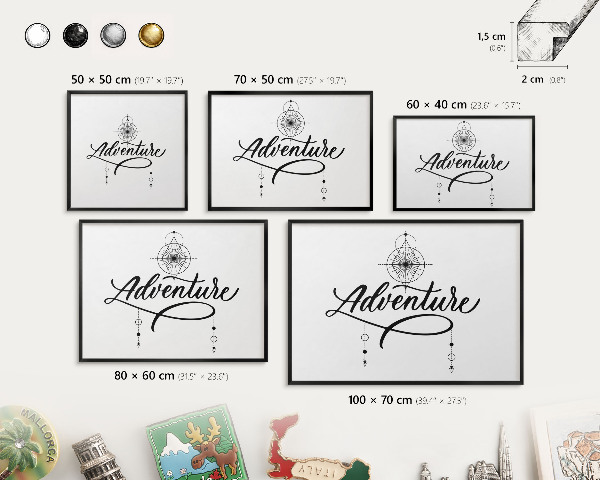 Panneau pour aimants souvenirs cadre noir Aventure typographique