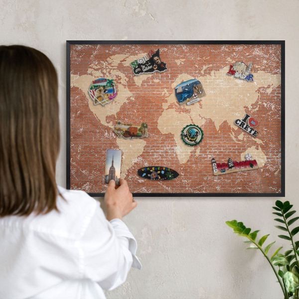 Tableau magnétique encadré de couleur noire Carte en briques
