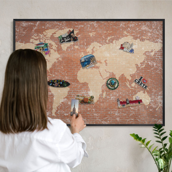 Tableau magnétique encadré de couleur noire Carte en briques