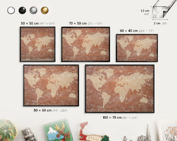 Tableau magnétique encadré de couleur noire Carte en briques