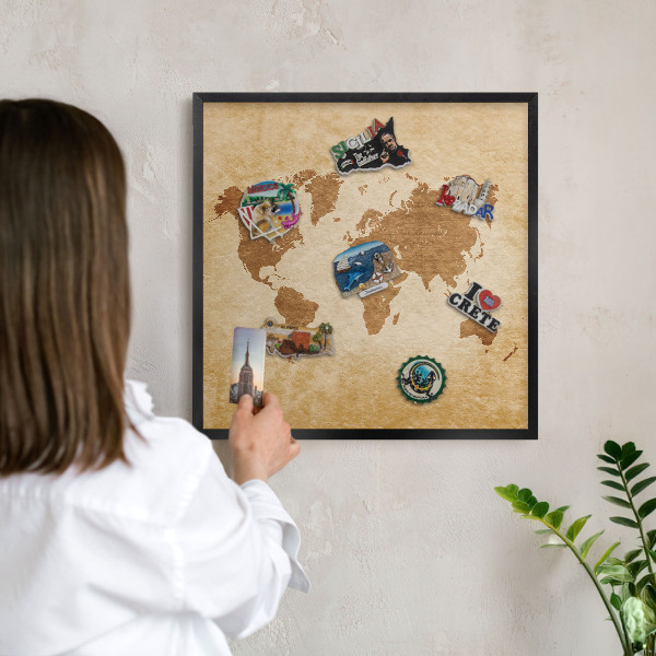 Tableau magnétique encadré de couleur noire Carte ancienne