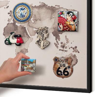 Tableau magnétique encadré de couleur noire Carte du monde