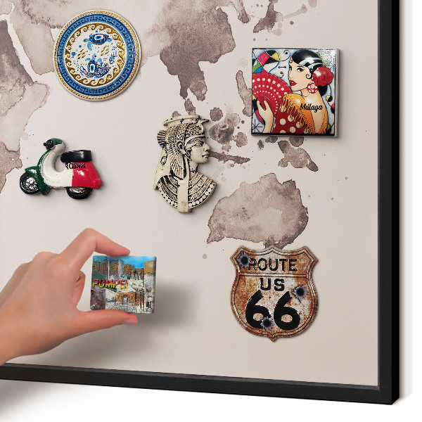Tableau magnétique encadré de couleur noire Carte du monde