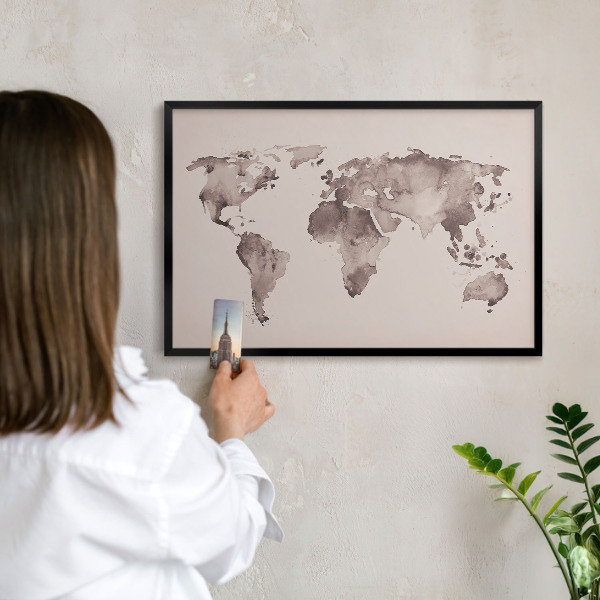Tableau magnétique encadré de couleur noire Carte du monde