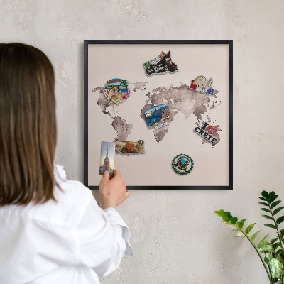 Tableau magnétique encadré de couleur noire Carte du monde