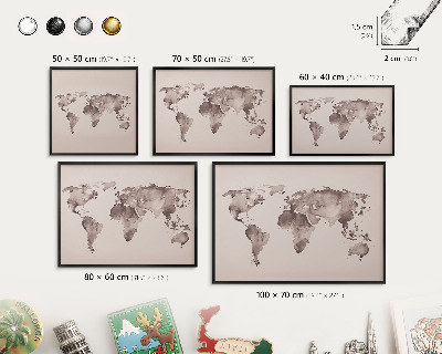 Tableau magnétique encadré de couleur noire Carte du monde