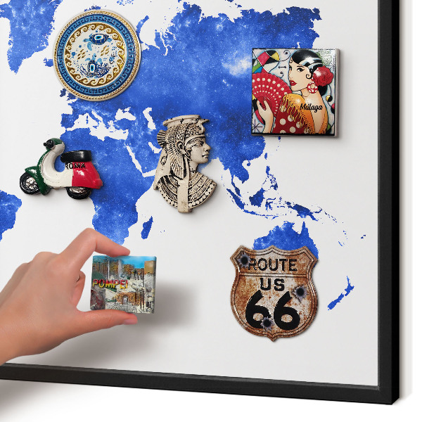 Tableau magnétique encadré de couleur noire Carte du monde