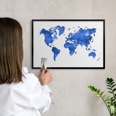 Tableau magnétique encadré de couleur noire Carte du monde