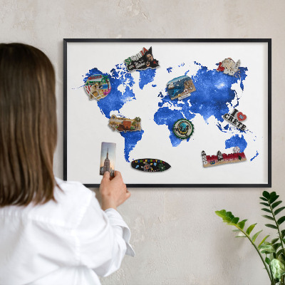 Tableau magnétique encadré de couleur noire Carte du monde