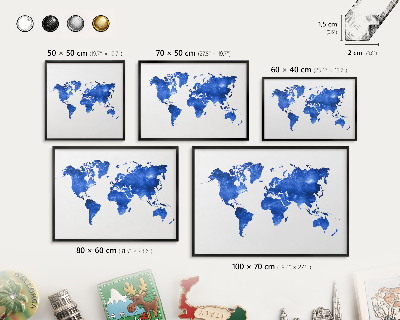 Tableau magnétique encadré de couleur noire Carte du monde