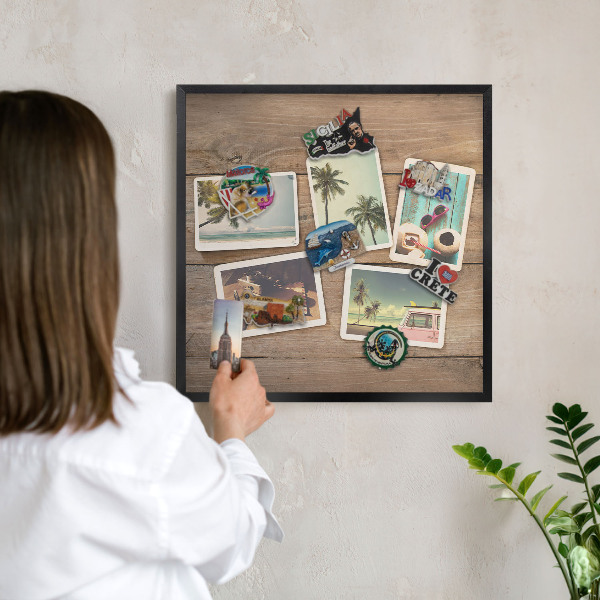 Tableau magnétique encadré de couleur noire Nostalgie des vacances