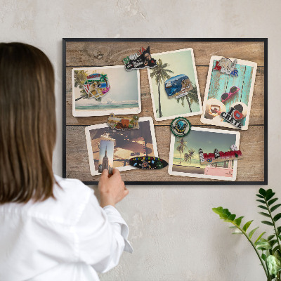 Tableau magnétique encadré de couleur noire Nostalgie des vacances