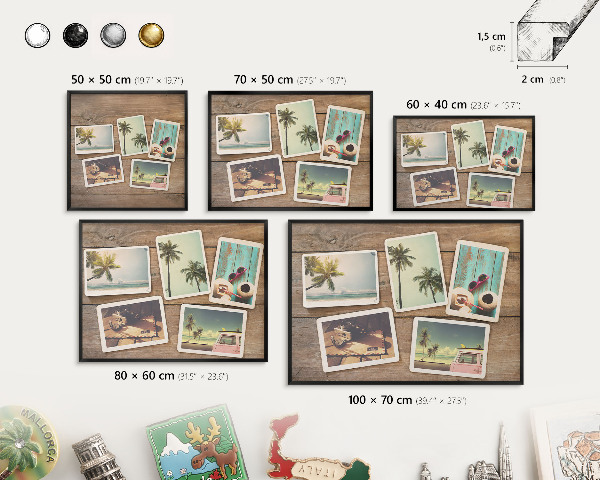 Tableau magnétique encadré de couleur noire Nostalgie des vacances