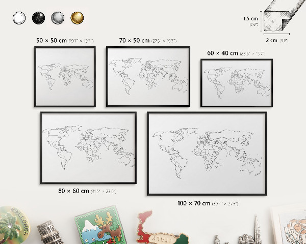 Panneau pour aimants souvenirs cadre noir Carte des courbes de niveau