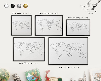 Panneau pour aimants souvenirs cadre noir Carte des courbes de niveau