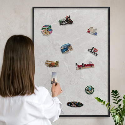 Tableau magnétique encadré de couleur noire Marbre gris