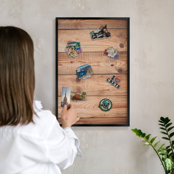 Tableau magnétique encadré de couleur noire Planches de bois
