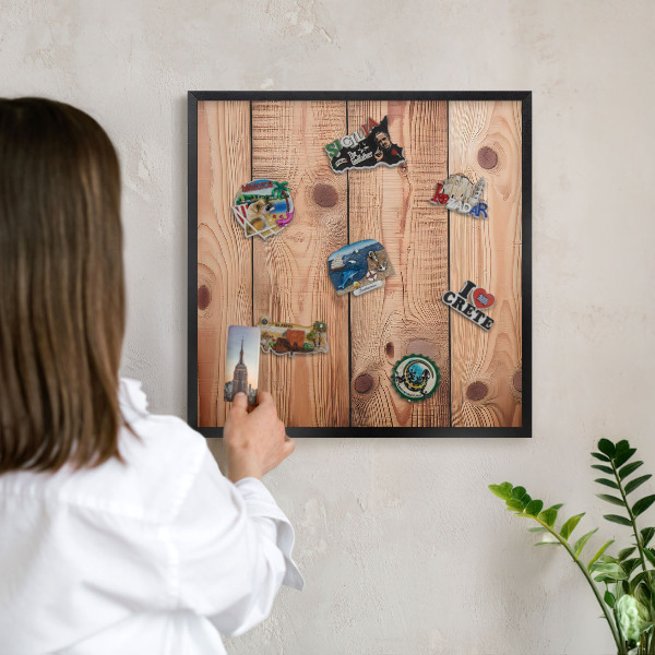Tableau magnétique encadré de couleur noire Planches de bois