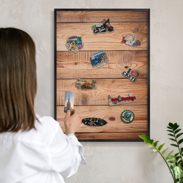 Tableau magnétique encadré de couleur noire Planches de bois