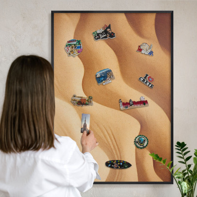 Tableau magnétique encadré de couleur noire Vagues de sable