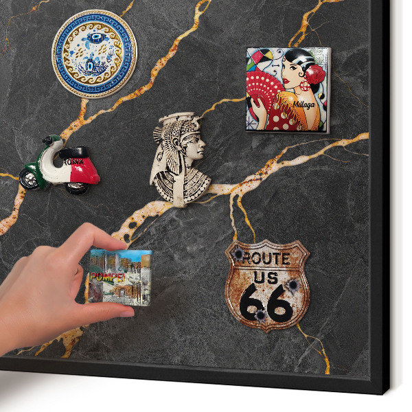 Tableau magnétique encadré de couleur noire Rubans de marbre