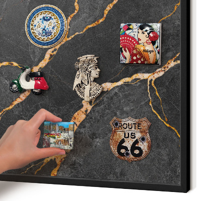 Tableau magnétique encadré de couleur noire Rubans de marbre