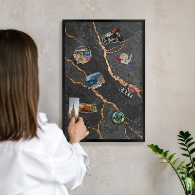 Tableau magnétique encadré de couleur noire Rubans de marbre