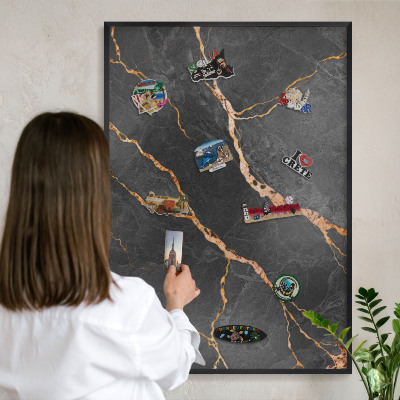 Tableau magnétique encadré de couleur noire Rubans de marbre