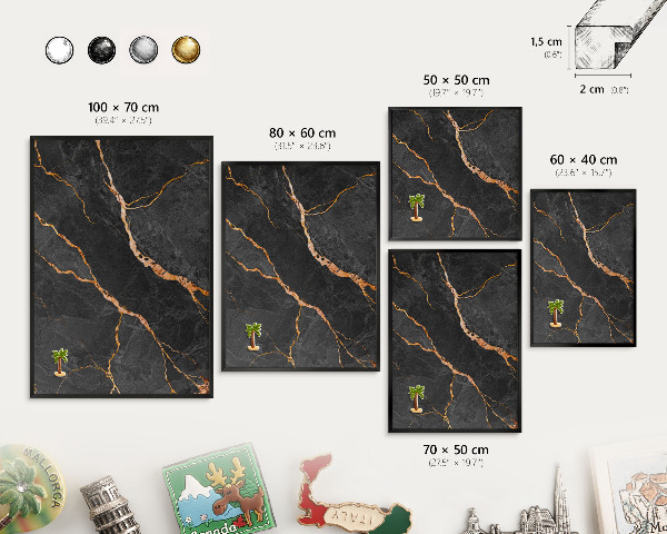 Tableau magnétique encadré de couleur noire Rubans de marbre
