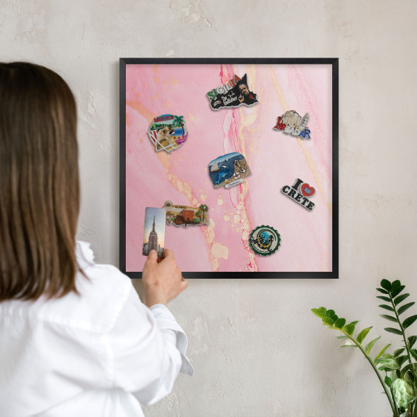 Tableau magnétique encadré de couleur noire Élégance rose