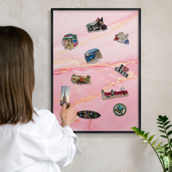 Tableau magnétique encadré de couleur noire Élégance rose