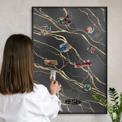 Tableau magnétique encadré de couleur noire Vagues luxueuses