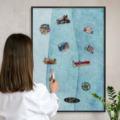 Tableau magnétique encadré de couleur noire Vagues bleues