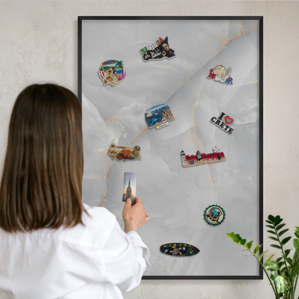 Tableau magnétique encadré de couleur noire Veines grises
