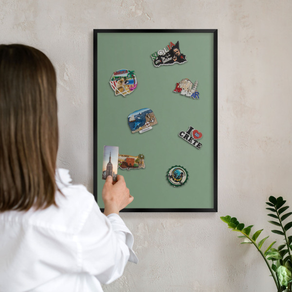 Tableau magnétique encadré de couleur noire Vert délavé