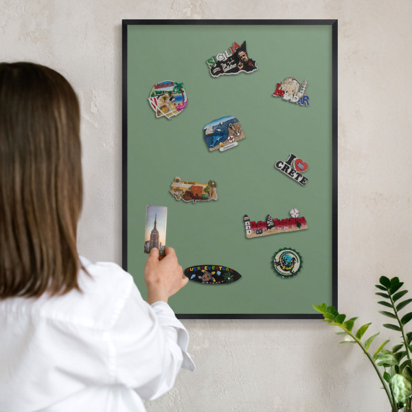Tableau magnétique encadré de couleur noire Vert délavé