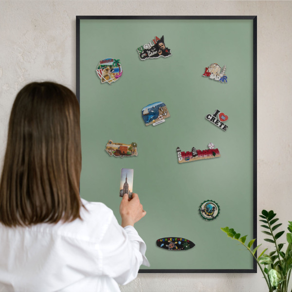 Tableau magnétique encadré de couleur noire Vert délavé