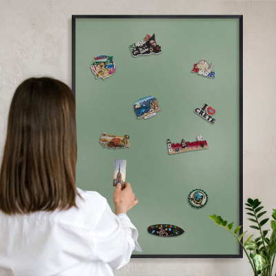 Tableau magnétique encadré de couleur noire Vert délavé