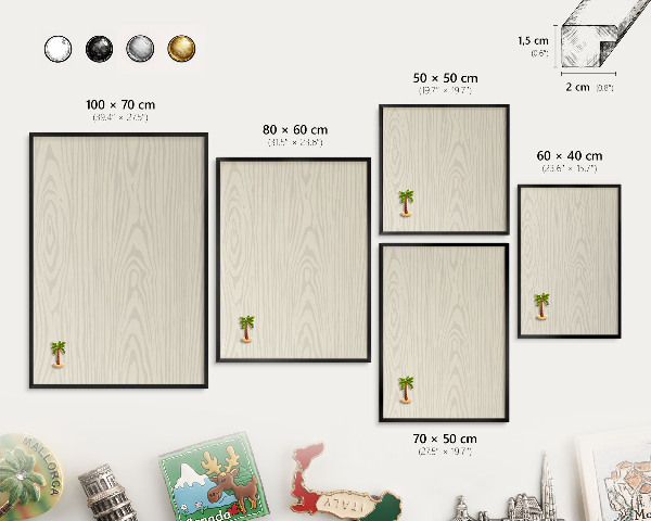 Tableau magnétique encadré de couleur noire Anneaux en bois