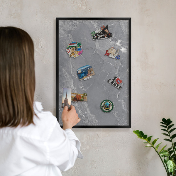 Tableau magnétique encadré de couleur noire Marbre gris