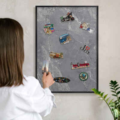 Tableau magnétique encadré de couleur noire Marbre gris