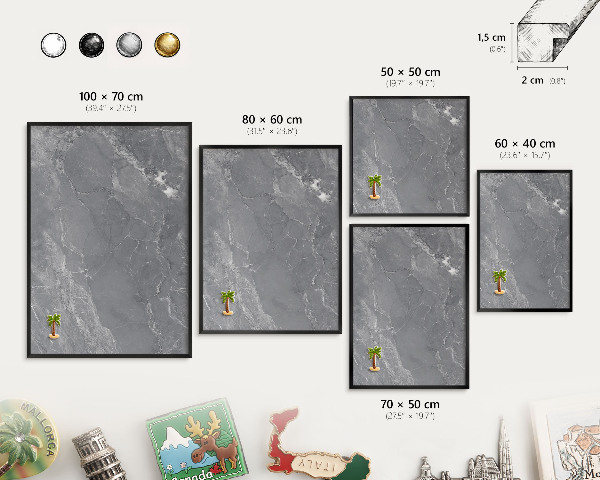 Tableau magnétique encadré de couleur noire Marbre gris