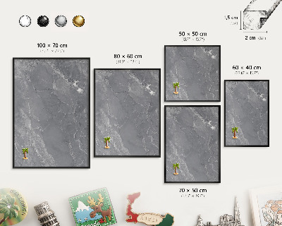 Tableau magnétique encadré de couleur noire Marbre gris