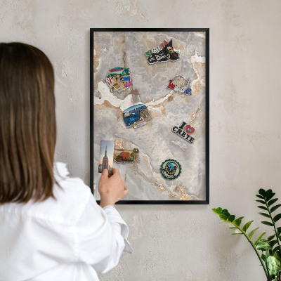 Tableau magnétique encadré de couleur noire L'élégance du marbre