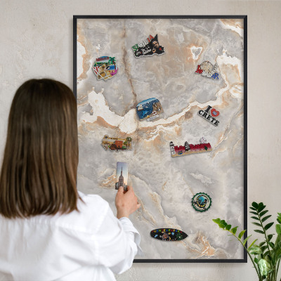 Tableau magnétique encadré de couleur noire L'élégance du marbre