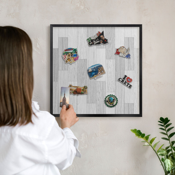 Tableau magnétique encadré de couleur noire Texture bois