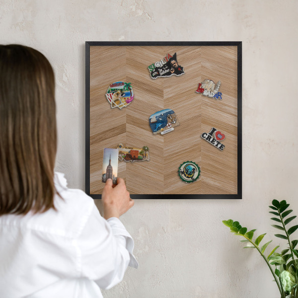 Tableau magnétique encadré de couleur noire Chevrons en bois