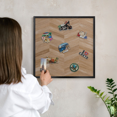 Tableau magnétique encadré de couleur noire Chevrons en bois