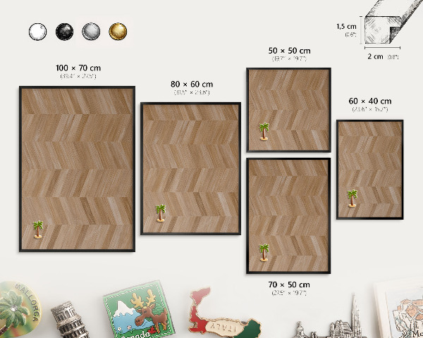 Tableau magnétique encadré de couleur noire Chevrons en bois